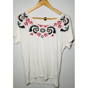 Hering White Embroidered Blouse Short Sleeve M